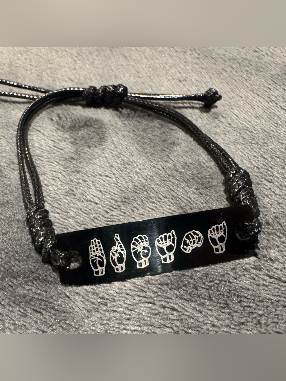 Black ASL Sign Language Plate Adjustable Bracelet